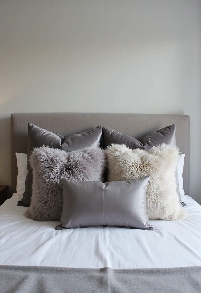 13 Luxurious Grey Bedroom Textiles That'll Make You Feel Like Royalty! - 5. Faux Fur Accent Pillows
