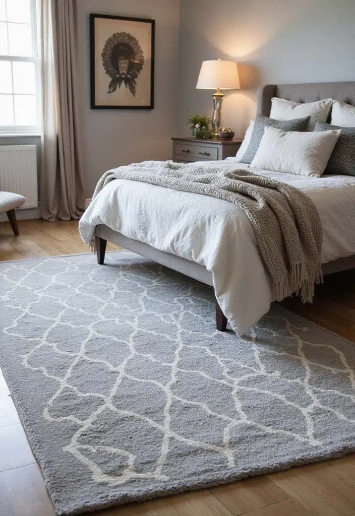 13 Luxurious Grey Bedroom Textiles That'll Make You Feel Like Royalty! - 8. Patterned Grey Area Rugs