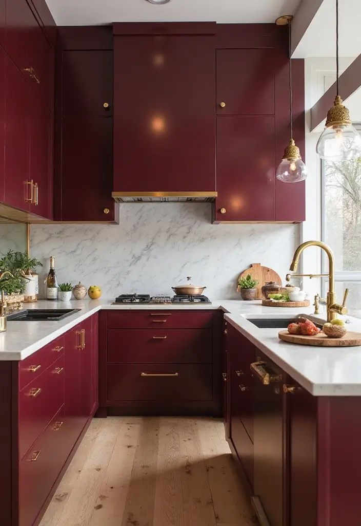 13 Modern Kitchen Cabinet Colors That Are Taking Over (Get Ready to Be Inspired!) - 7. Rich Burgundy: Depth and Warmth