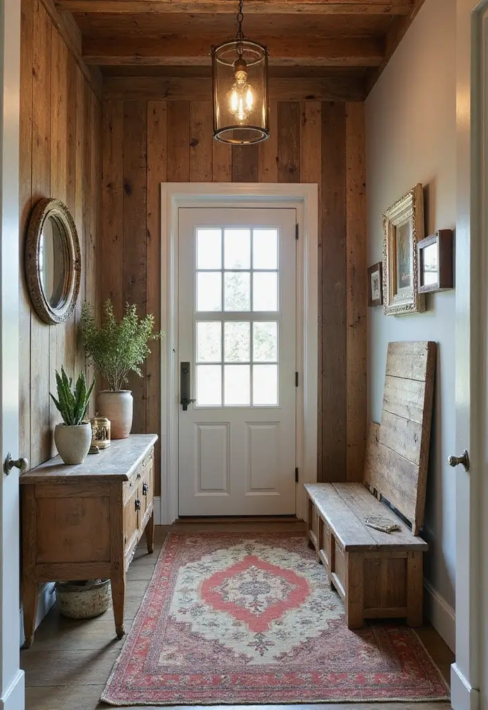 14 Entryway Wood Wall Ideas That'll Make a Stunning First Impression (Guests Will Love #3!) - 1. Rustic Reclaimed Wood Panels
