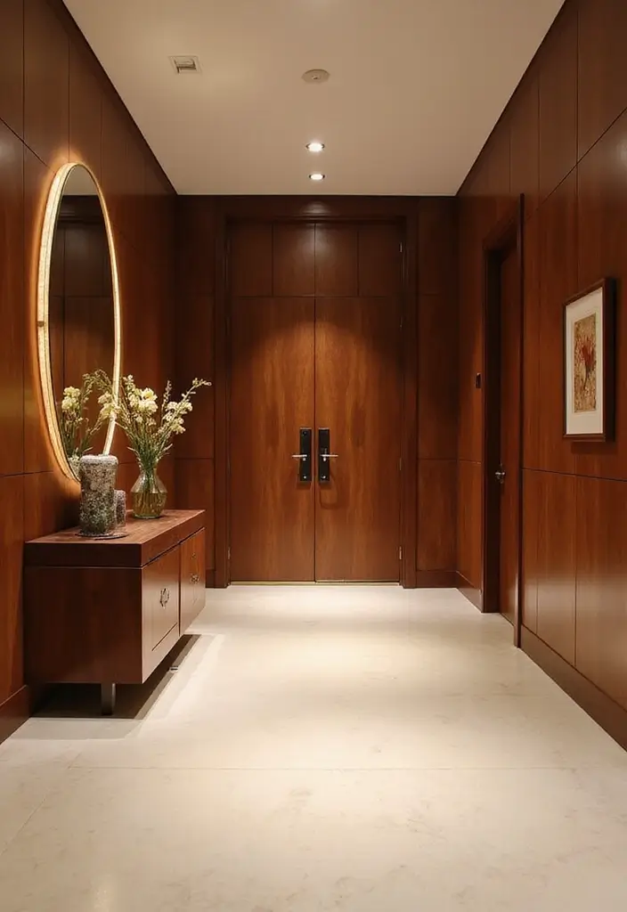 14 Entryway Wood Wall Ideas That'll Make a Stunning First Impression (Guests Will Love #3!) - 12. Stained Wood with Glossy Finish