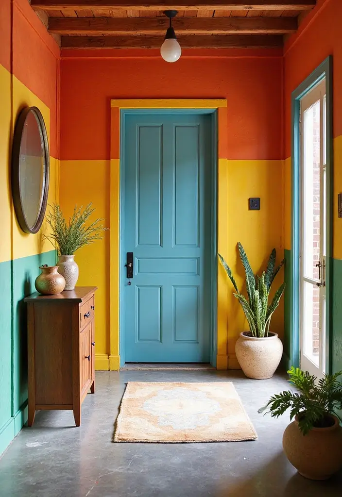 14 Entryway Wood Wall Ideas That'll Make a Stunning First Impression (Guests Will Love #3!) - 13. Colorful Wood Walls