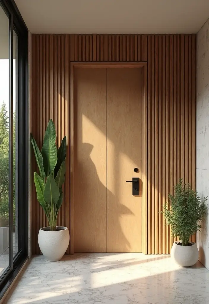 14 Entryway Wood Wall Ideas That'll Make a Stunning First Impression (Guests Will Love #3!) - 4. Vertical Wood Strips