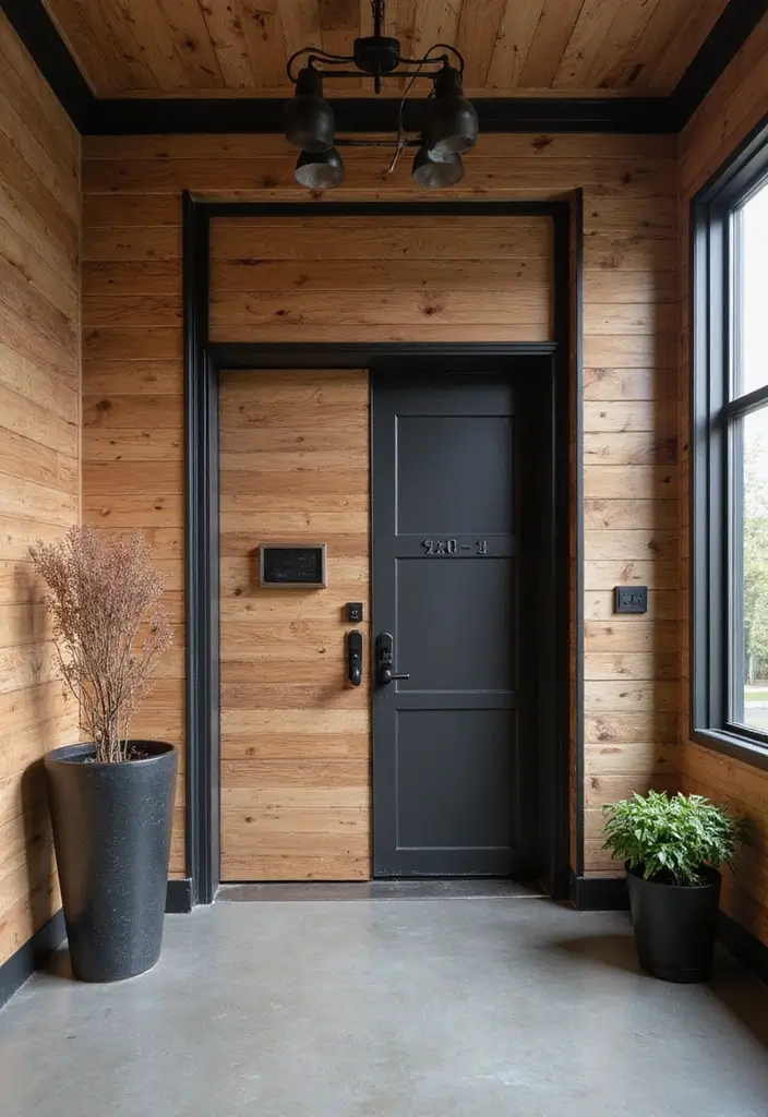 14 Entryway Wood Wall Ideas That'll Make a Stunning First Impression (Guests Will Love #3!) - 5. Wood and Metal Combination