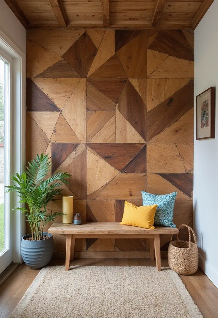 14 Entryway Wood Wall Ideas That'll Make a Stunning First Impression (Guests Will Love #3!) - 6. Geometric Wood Patterns