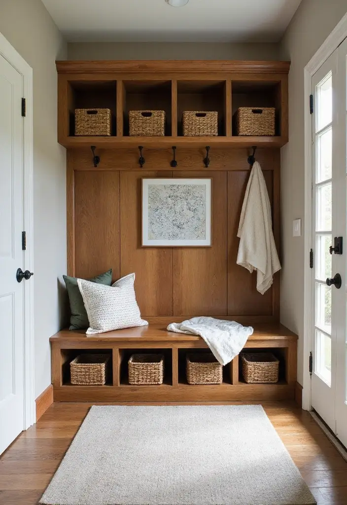 14 Entryway Wood Wall Ideas That'll Make a Stunning First Impression (Guests Will Love #3!) - 8. Wood Wall with Built-in Storage