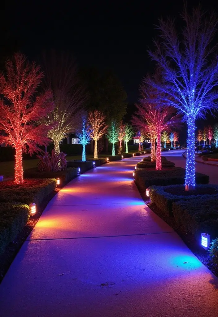 14 Magical Driveway Lighting Designs That Will Brighten Your Path! - 10. Pathway Lighting with Color