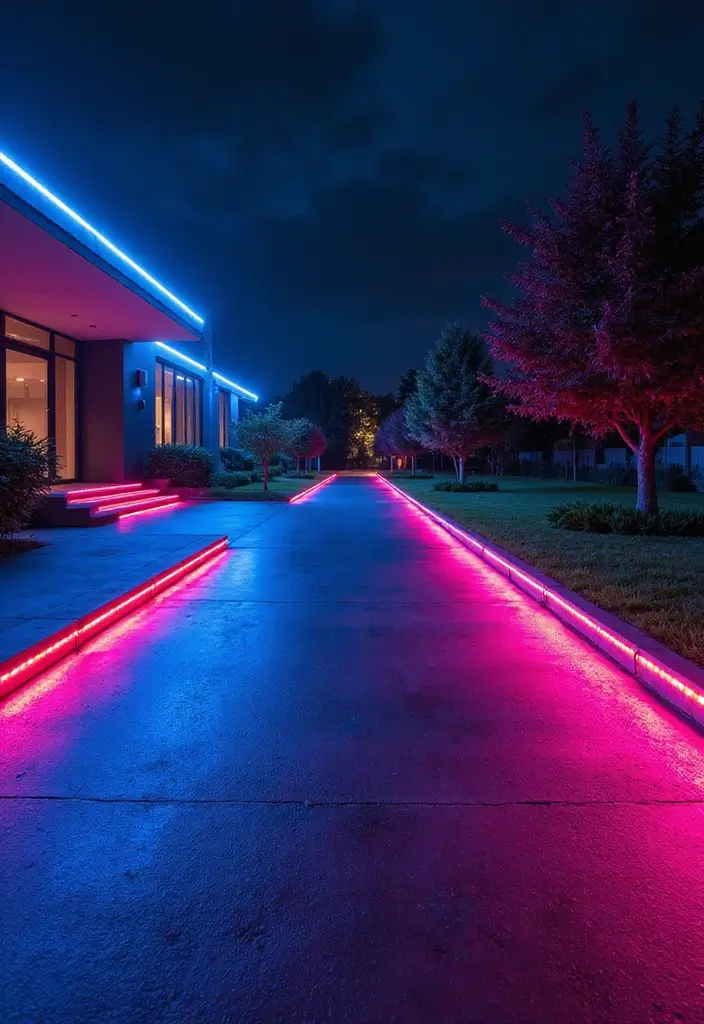 14 Magical Driveway Lighting Designs That Will Brighten Your Path! - 2. LED Strip Magic