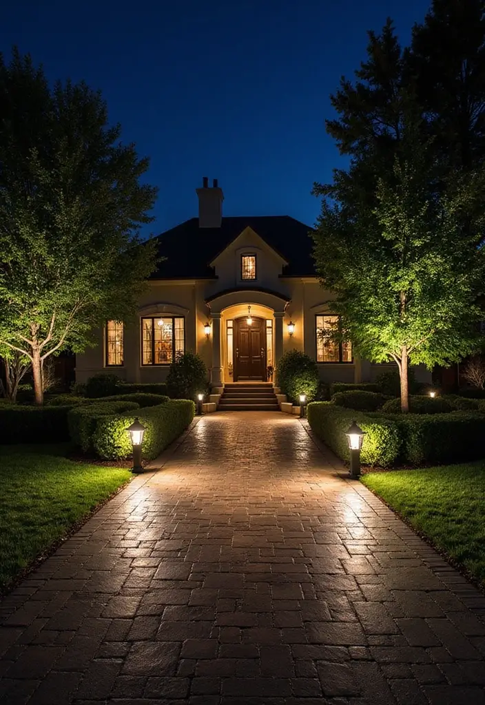 14 Magical Driveway Lighting Designs That Will Brighten Your Path! - 3. Spotlights for Focus