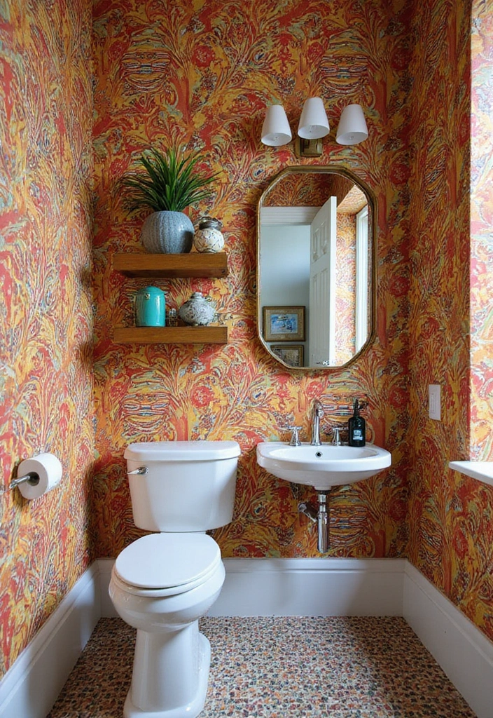 14 Modern Powder Room Designs That Redefine Chic (Get Inspired by #8!) - 5. Statement Wallpaper