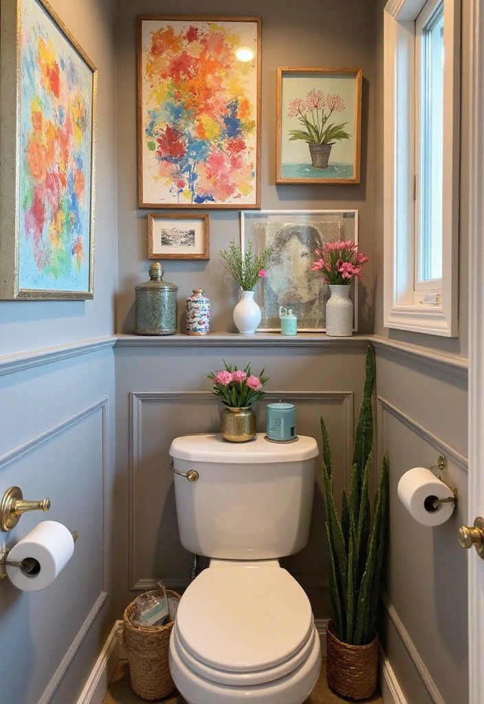 14 Modern Powder Room Designs That Redefine Chic (Get Inspired by #8!) - 9. Artistic Touches