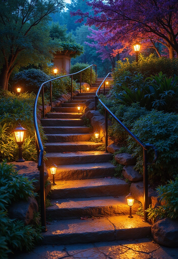 14 Outdoor Staircase Ideas That Will Turn Your Garden Into a Fairytale Oasis! - 11. Illuminated Steps