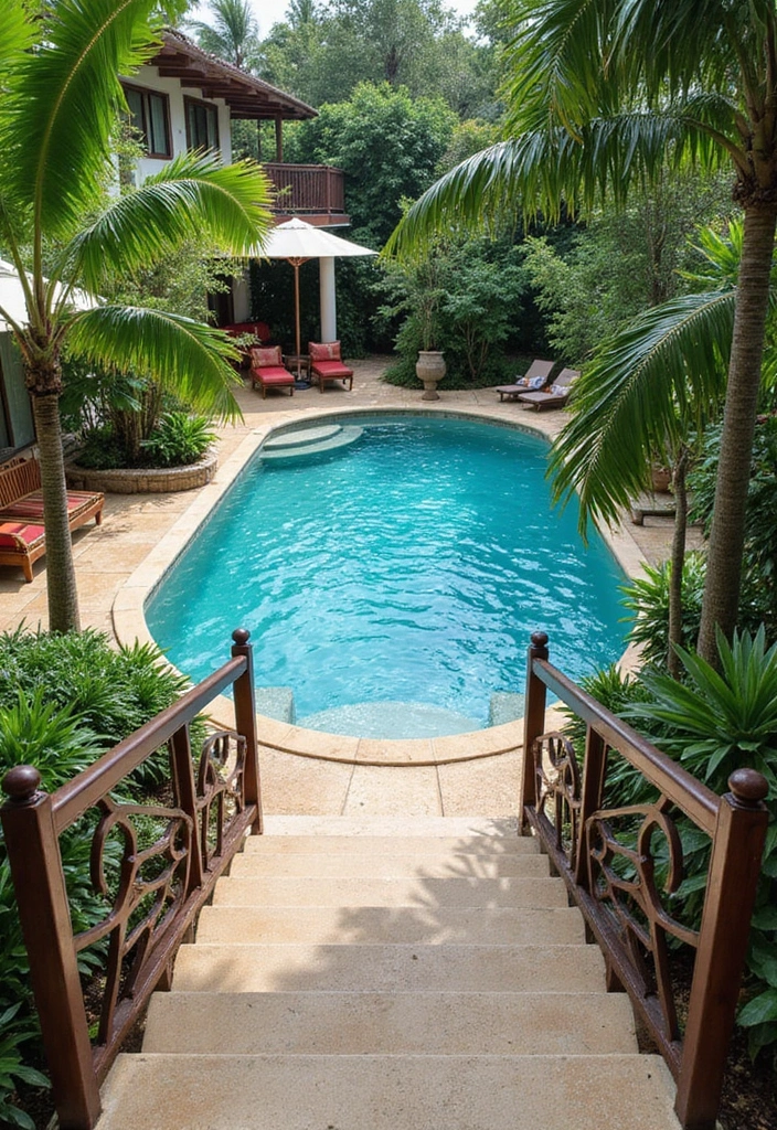 14 Outdoor Staircase Ideas That Will Turn Your Garden Into a Fairytale Oasis! - 9. Poolside Paradise
