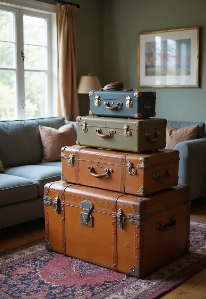 14 Rustic Vintage Decor Ideas That'll Bring Cozy Charm to Your Home! - 11. Vintage Trunks and Suitcases