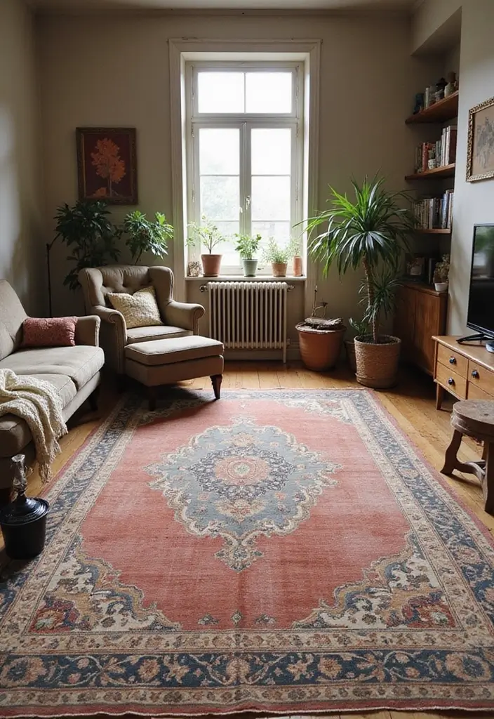14 Rustic Vintage Decor Ideas That'll Bring Cozy Charm to Your Home! - 13. Vintage Rugs for Warmth