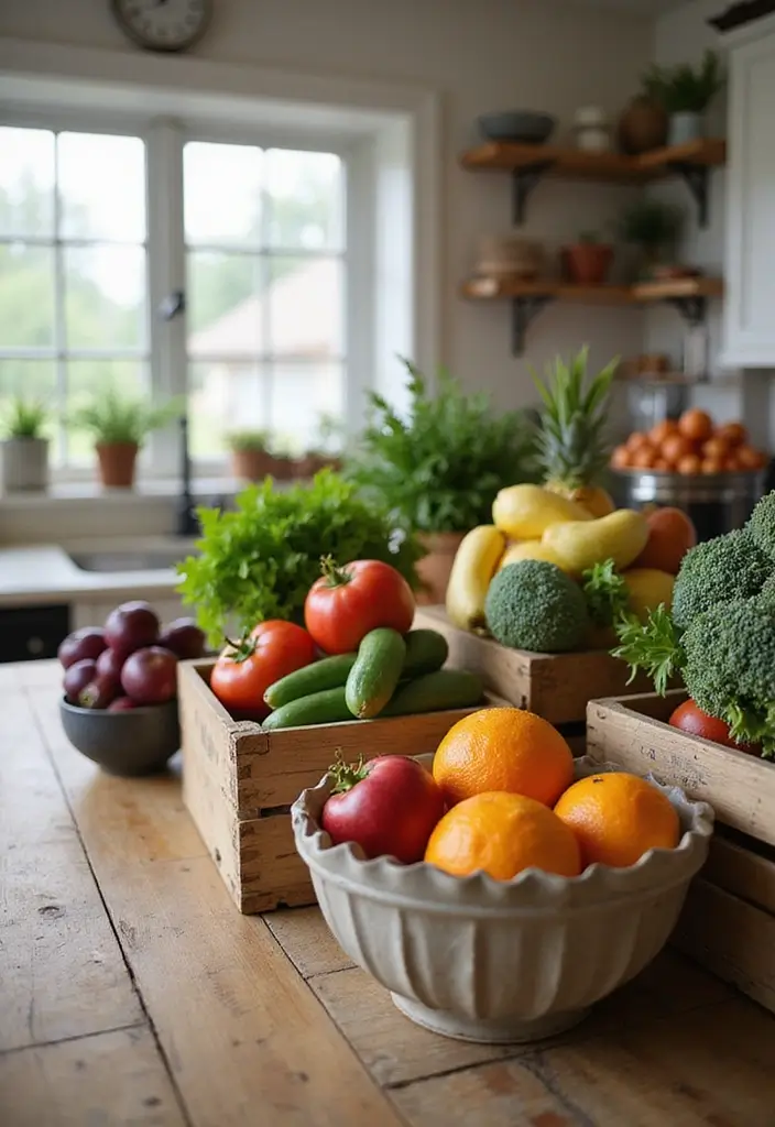 14 Vintage Kitchen Decor Ideas That Will Make You Fall in Love with Cooking Again! - 12. Vintage Fruit and Vegetable Displays