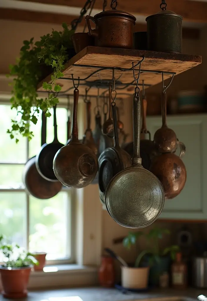 14 Vintage Kitchen Decor Ideas That Will Make You Fall in Love with Cooking Again! - 7. Charming Pot Racks