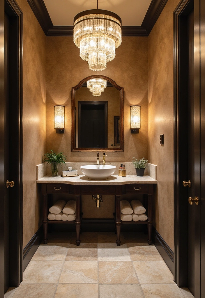 15 Ambient Lighting Ideas That Will Transform Your Powder Room Into a Spa-Like Retreat! - 12. Dramatic Chandeliers