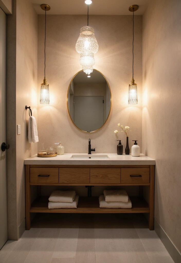 15 Ambient Lighting Ideas That Will Transform Your Powder Room Into a Spa-Like Retreat! - 14. Artistic Light Fixtures