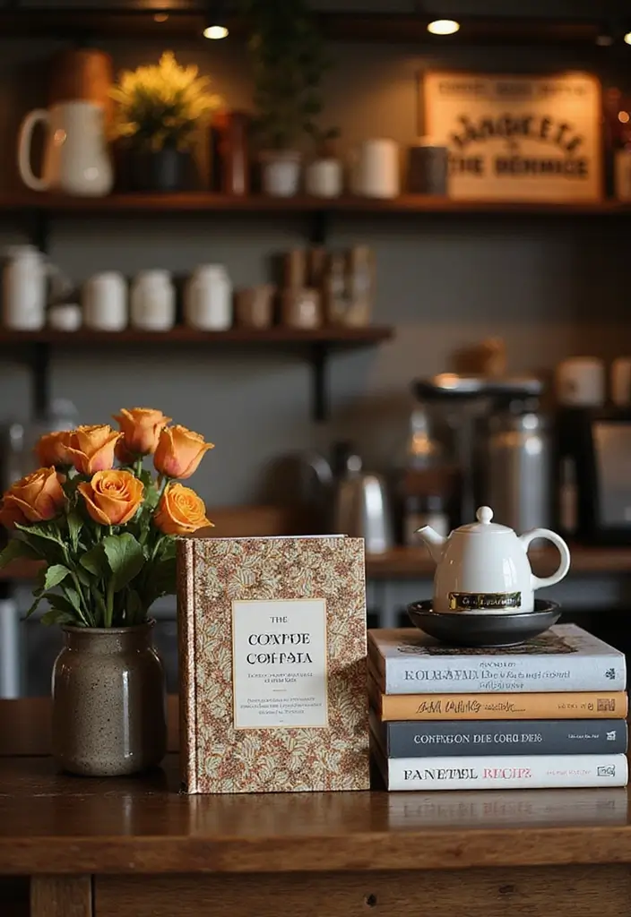 15 Coffee Bar Decor Ideas That Will Spark Joy Every Morning (Check Out #8!) - 11. Coffee Recipe Book Display