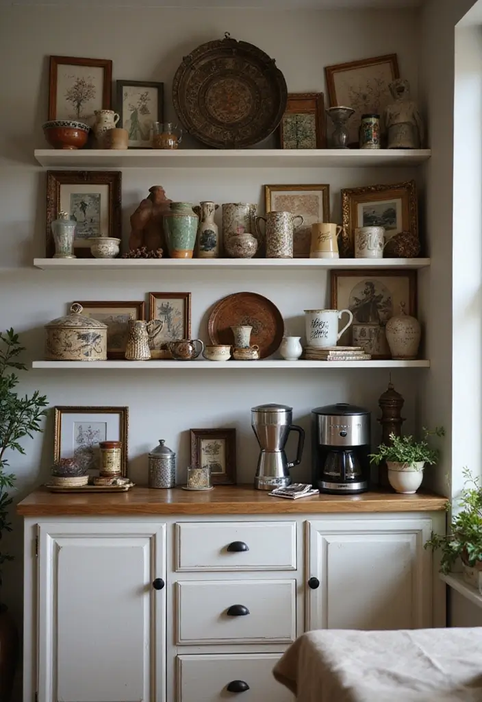 15 Coffee Bar Decor Ideas That Will Spark Joy Every Morning (Check Out #8!) - 14. A Personal Touch with Family Heirlooms