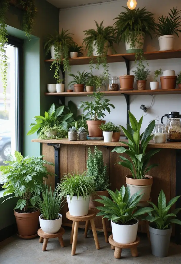 15 Coffee Bar Decor Ideas That Will Spark Joy Every Morning (Check Out #8!) - 5. Plant Life for Freshness