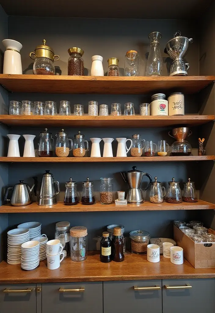 15 Coffee Bar Decor Ideas That Will Spark Joy Every Morning (Check Out #8!) - 7. Essential Coffee Tools Display