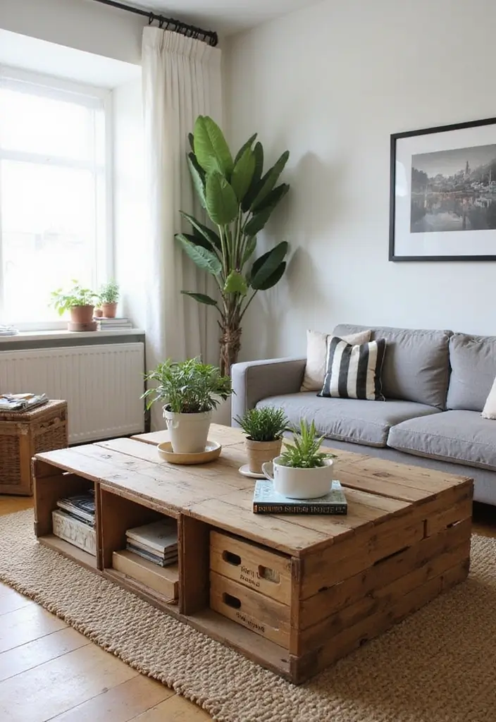 15 DIY Coffee Table Ideas That Are So Easy, You’ll Want to Make Them All This Weekend! - 10. Upcycled Crate Coffee Table