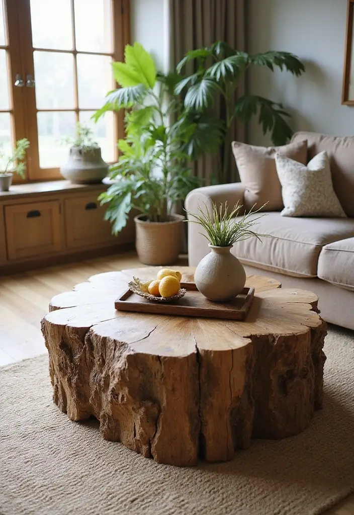 15 DIY Coffee Table Ideas That Are So Easy, You’ll Want to Make Them All This Weekend! - 13. Brightly Colored Stump Table