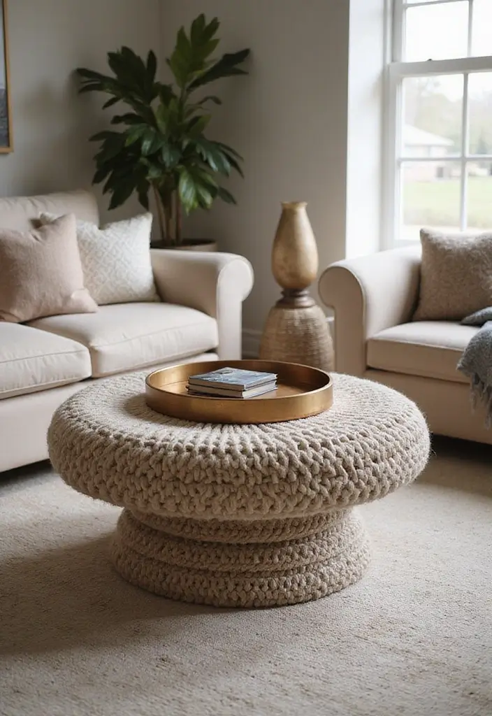 15 DIY Coffee Table Ideas That Are So Easy, You’ll Want to Make Them All This Weekend! - 5. Minimalist Chunky Knit Table
