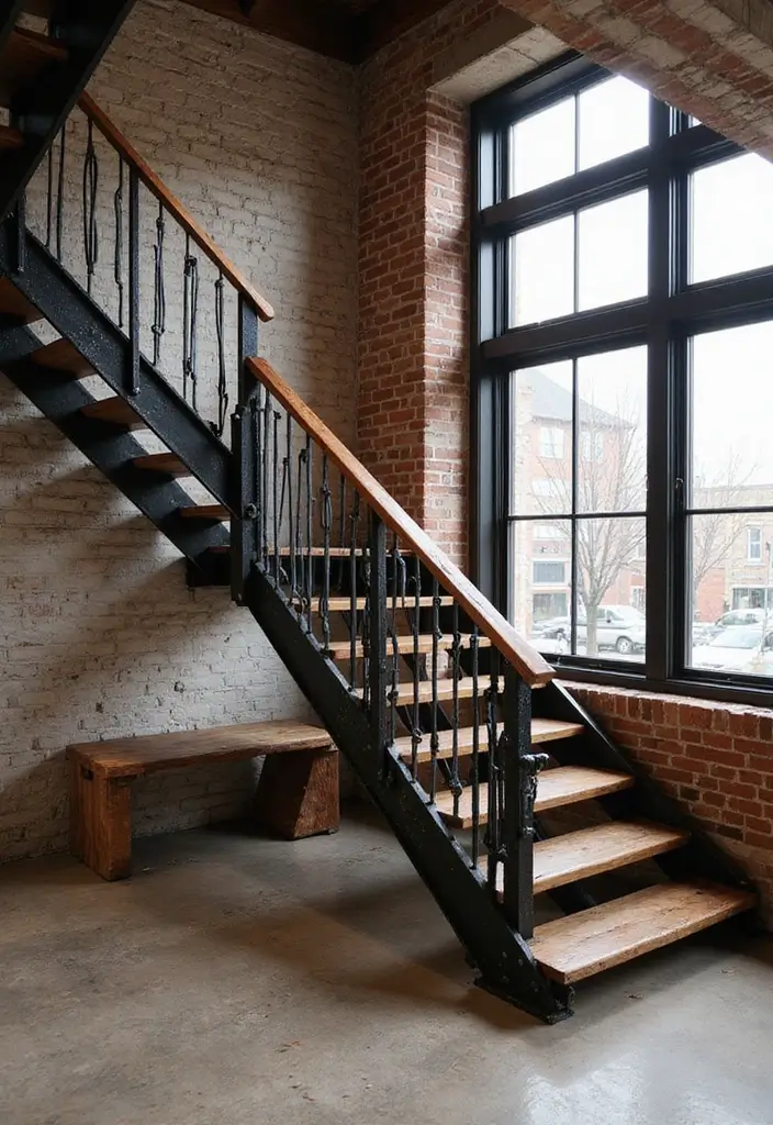 15 Modern Staircase Ideas That'll Elevate Your Home's Style Instantly! - 3. Industrial-Style Staircases with Raw Materials