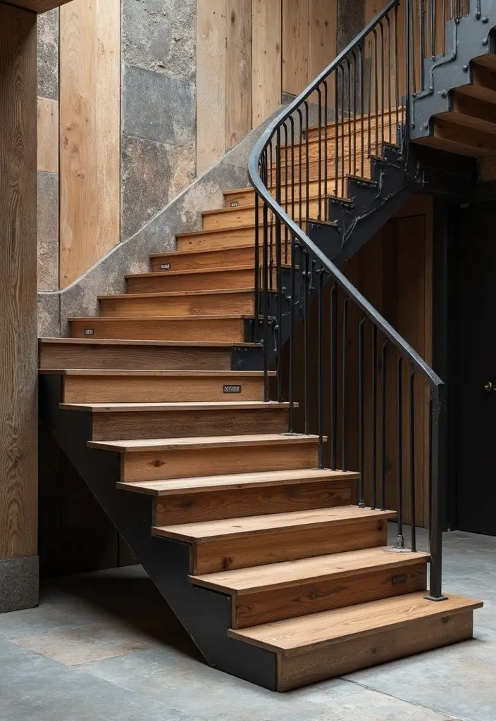 15 Modern Staircase Ideas That'll Elevate Your Home's Style Instantly! - 9. Mixed Materials for a Unique Touch