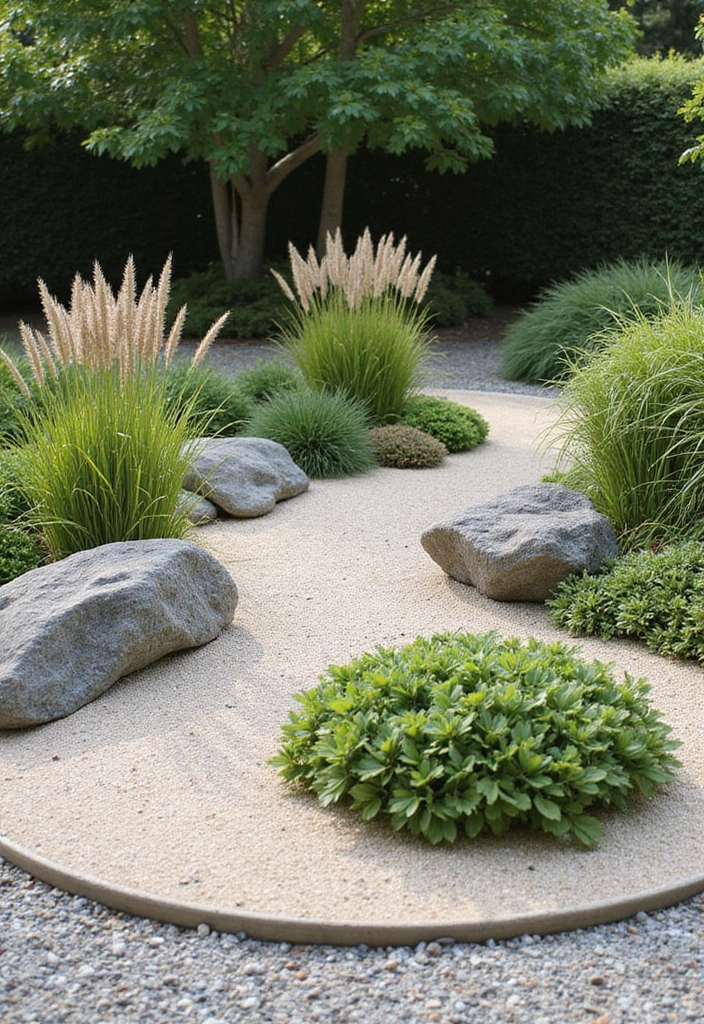 16 Gorgeous Round Flower Bed Ideas That Will Make Your Neighbors Envy You! - 10. Contemporary Zen Garden