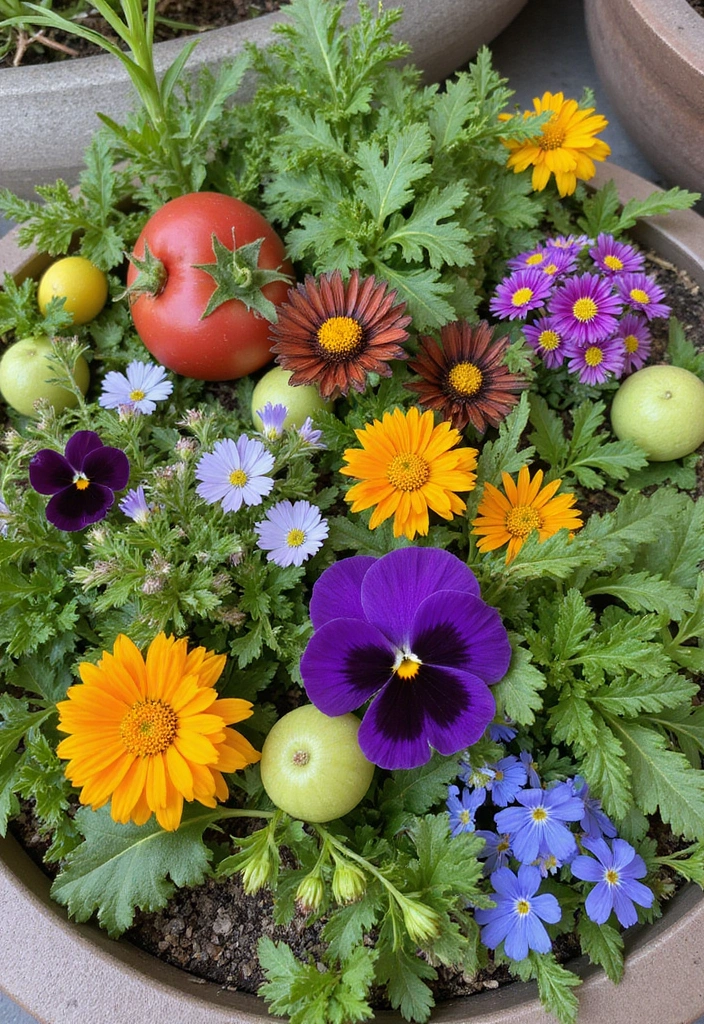 16 Gorgeous Round Flower Bed Ideas That Will Make Your Neighbors Envy You! - 11. Edible Flower Extravaganza