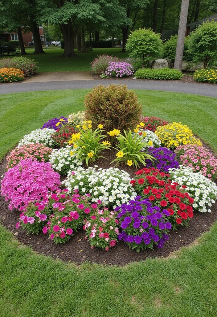 16 Gorgeous Round Flower Bed Ideas That Will Make Your Neighbors Envy You! - 12. Perennial and Annual Mix