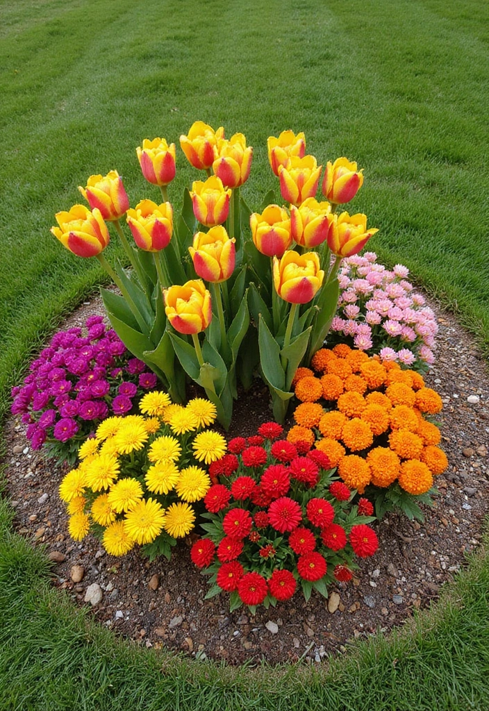 16 Gorgeous Round Flower Bed Ideas That Will Make Your Neighbors Envy You! - 7. Seasonal Sensation