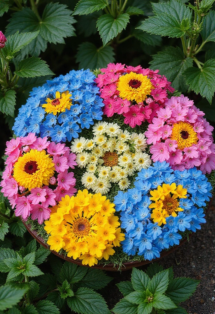 16 Gorgeous Round Flower Bed Ideas That Will Make Your Neighbors Envy You! - 9. Color Block Wonders