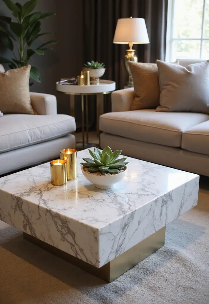 16 Luxury Coffee Table Ideas That Will Make Your Space Feel Like a High-End Hotel! - 1. Marble Glamour