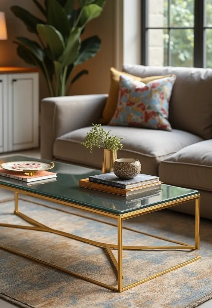 16 Luxury Coffee Table Ideas That Will Make Your Space Feel Like a High-End Hotel! - 2. Glass and Gold Fusion