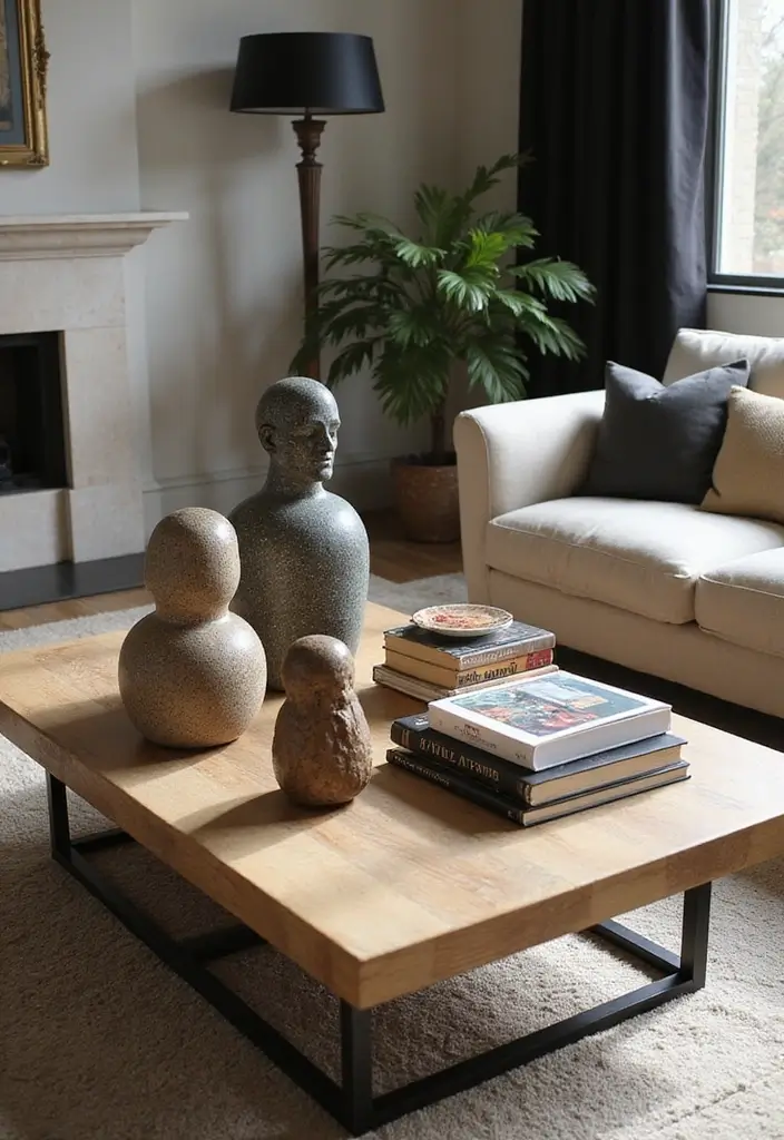 16 Luxury Coffee Table Ideas That Will Make Your Space Feel Like a High-End Hotel! - 6. Artistic Touches