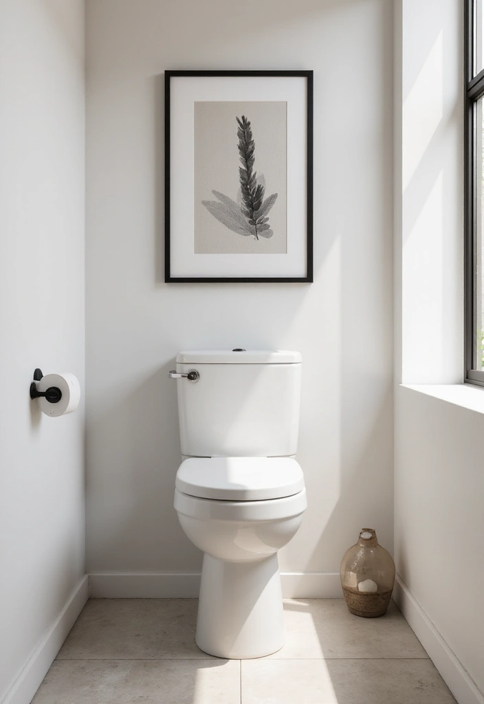 16 Minimalist Powder Room Ideas That Prove Less Is More (Your Zen Space Awaits!) - 12. Minimalist Artwork