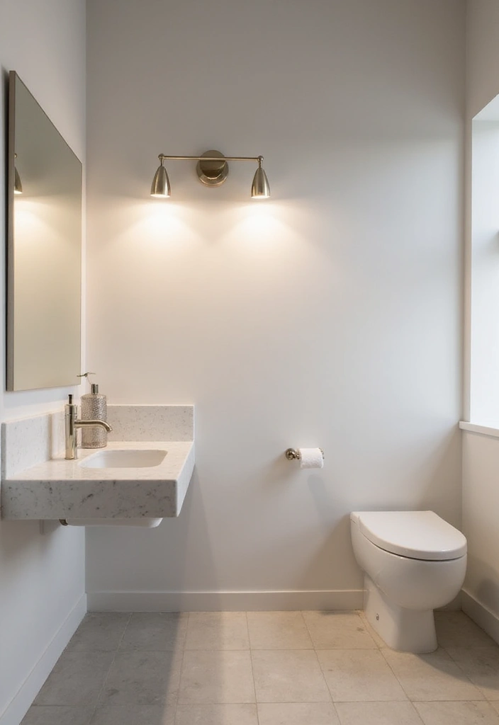 16 Minimalist Powder Room Ideas That Prove Less Is More (Your Zen Space Awaits!) - 5. Minimalist Lighting Fixtures