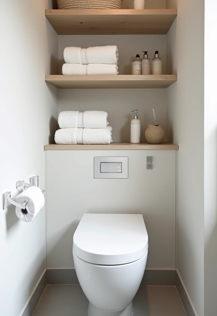 16 Minimalist Powder Room Ideas That Prove Less Is More (Your Zen Space Awaits!) - 6. Open Shelving Ideas