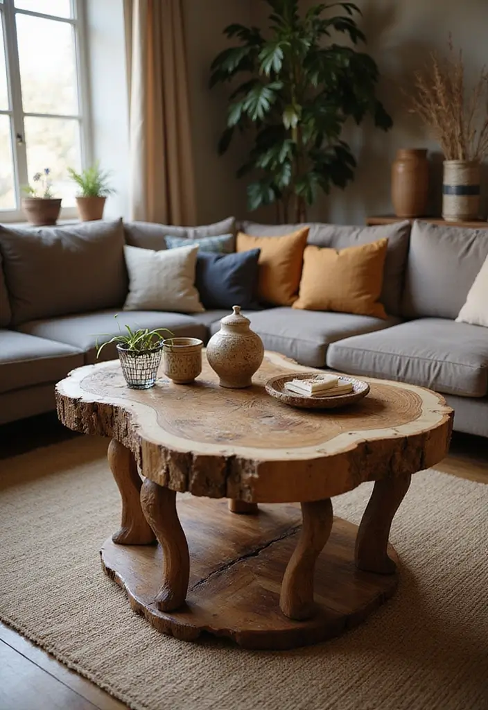 16 Small Space Coffee Table Ideas That Maximize Style and Function (You’ll Love #10!) - 10. Artisan Tables: Handcrafted Beauty