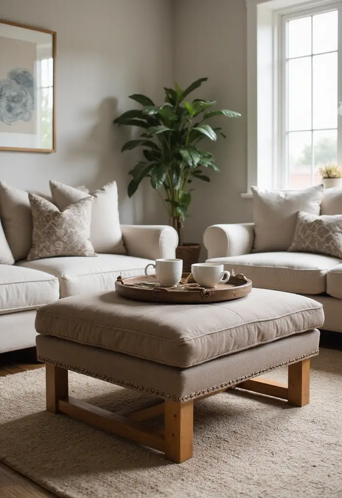 16 Small Space Coffee Table Ideas That Maximize Style and Function (You’ll Love #10!) - 2. Ottomans with Storage: Double Duty Design