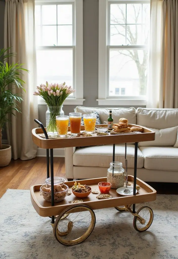 16 Small Space Coffee Table Ideas That Maximize Style and Function (You’ll Love #10!) - 4. Carts on Wheels: Mobilizing Style