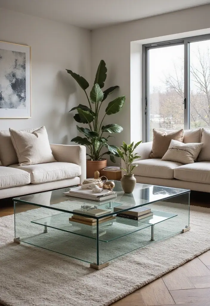 16 Small Space Coffee Table Ideas That Maximize Style and Function (You’ll Love #10!) - 8. Transparent Coffee Tables: Light and Airy