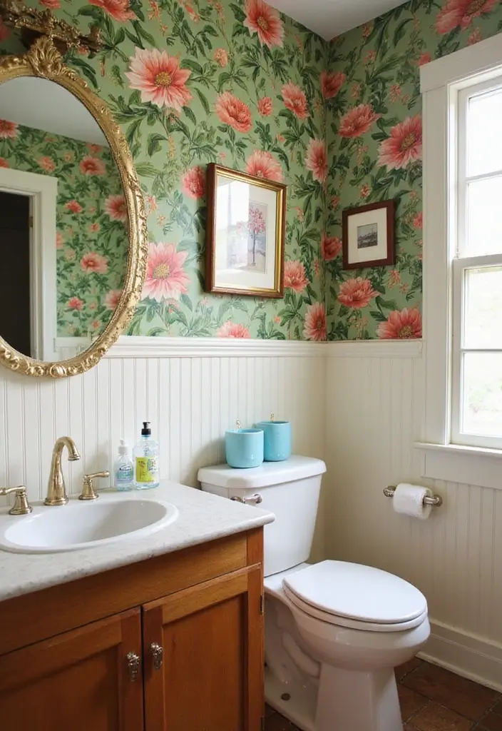 17 Chic Vintage Bathroom Ideas That Will Make You Feel Like Royalty! - 4. Retro Wallpaper Patterns