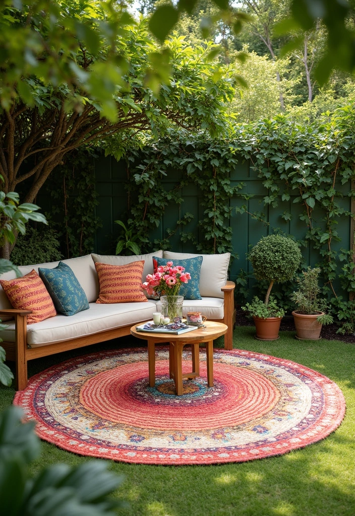 17 Round Garden Focal Points That Will Wow Your Guests (Don't Miss #3!) - 16. Round Outdoor Rugs