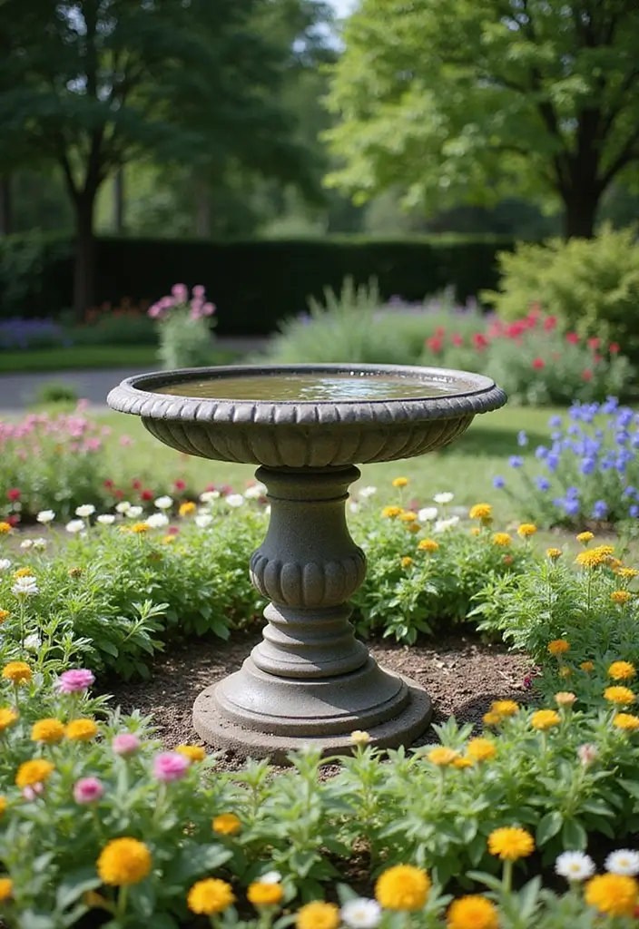 17 Round Garden Focal Points That Will Wow Your Guests (Don't Miss #3!) - 4. Birdbaths as Focal Points
